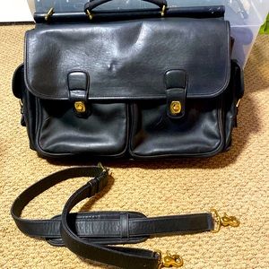 COACH Blk Leather Laptop Case / Messenger Bag Shoulder Briefcase.